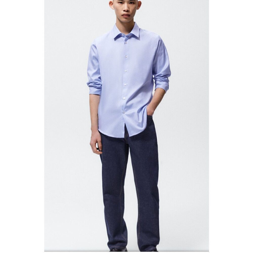 Zara Dress Shirt‎ Men's XL Button Up/Down 100% Cotton Light Blue  long sleeve